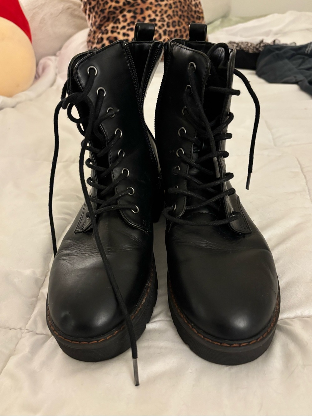 Black Lace-Up Platform Combat Boots